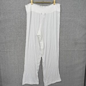 Ralph Lauren Wide Leg Lounge Pants Smocked Waist White Comfy‎ Sz L Beach Boho